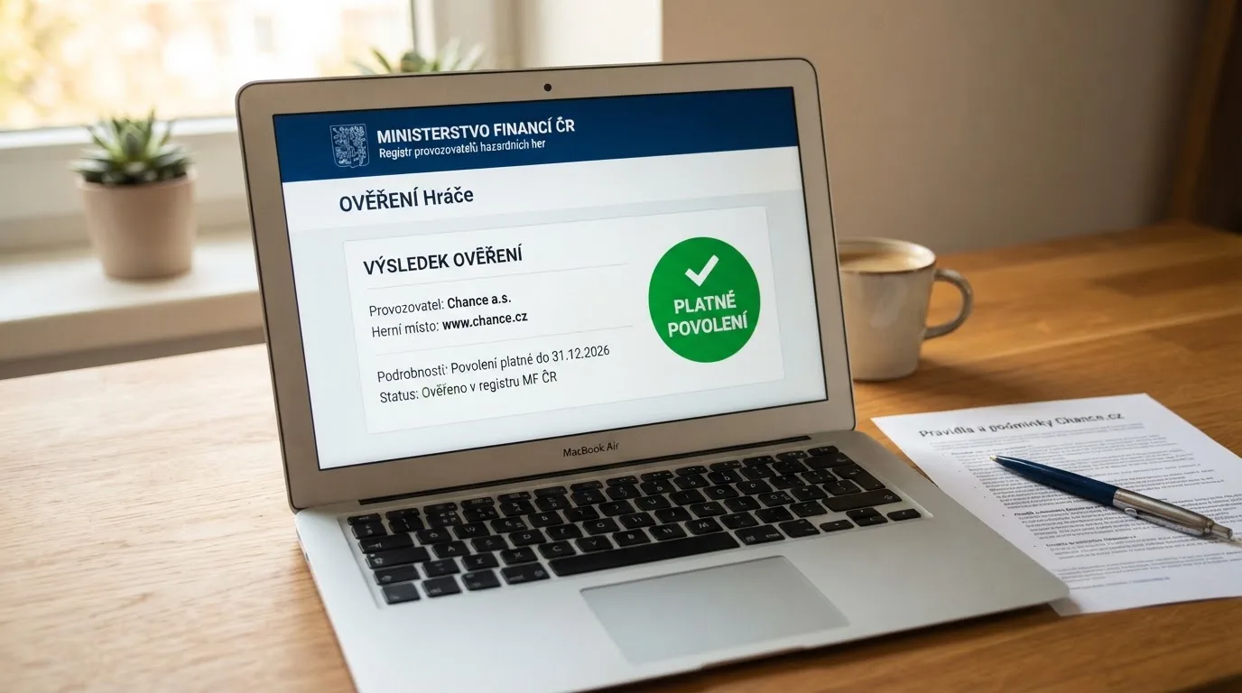 Úřední dokument s hlavičkou Ministerstva financí ČR, razítkem a textem základní povolení k provozování hazardních her