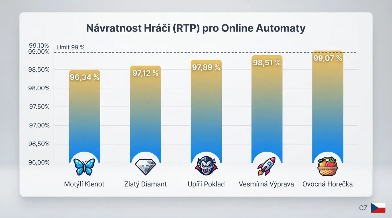 Grafické znázornění několika online automatů s vyznačenou hodnotou RTP