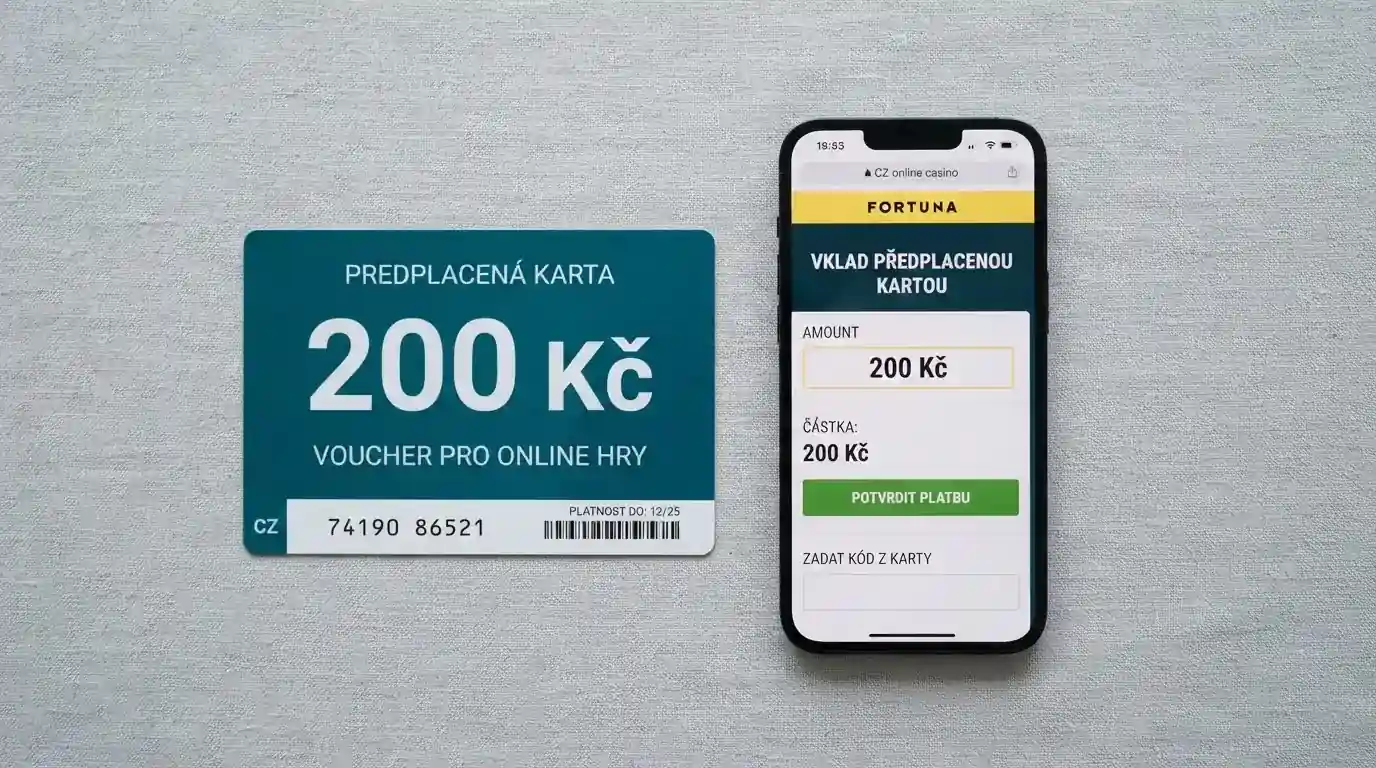 Paysafecard kupón v nominální hodnotě 200 Kč vedle obrazovky s platební bránou online casina
