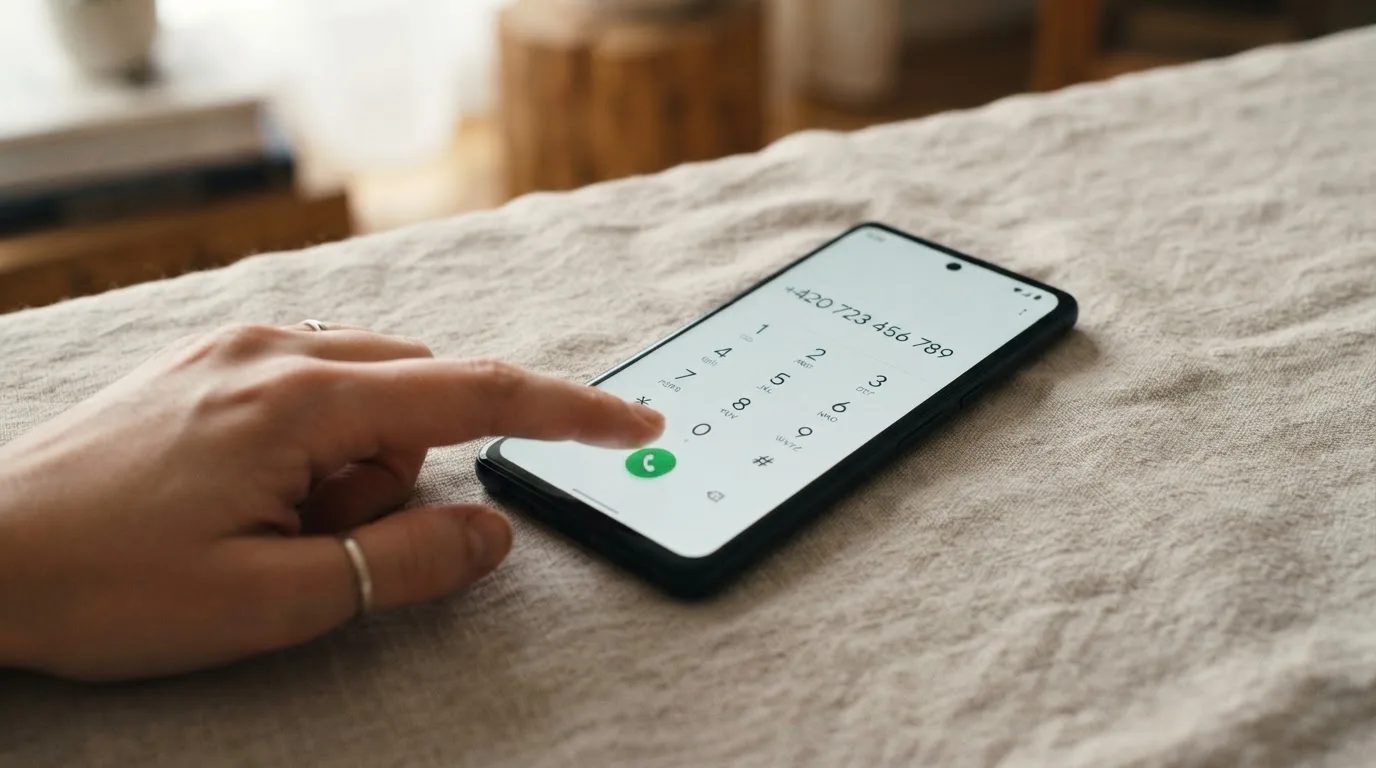 Mobilní telefon s vytočeným číslem krizové linky pomoci pro hráče na displeji